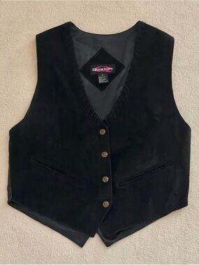 Quarters Vintage Women’s Black Button Up Suede Leather Front Waistcoat Vest M